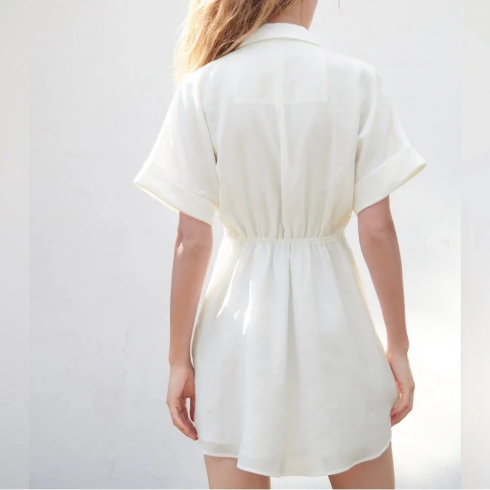 Zara • NWT Ivory Short Sleeve Button Up A-Line Shirt Dress